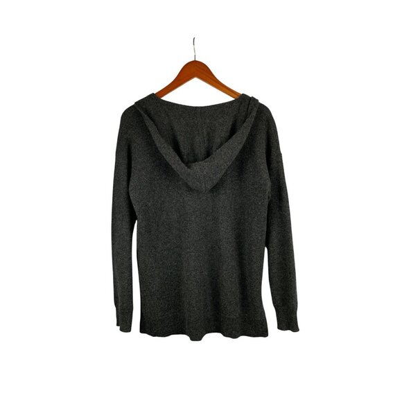 Gray Hooded Long-Sleeve V-Neck Sweater Top For Women - Picture 2 of 2